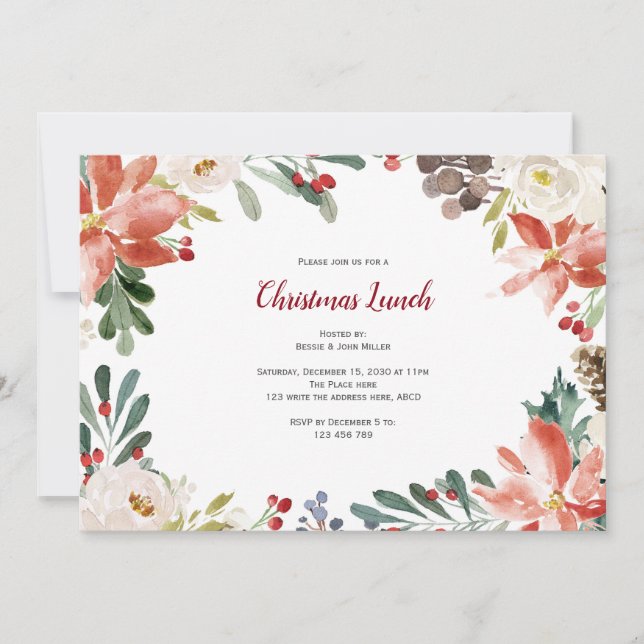 Invitation Déjeuner de Noël, Fête des Fêtes (Devant)