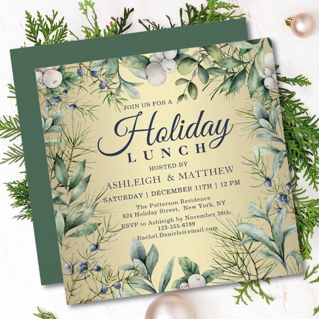 Invitation Déjeuner de Noël Floral d'Hiver Rustique (Créateur téléchargé)