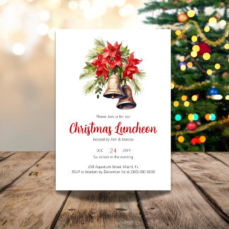 Invitation Déjeuner de Noël Floral Rouge Poinsettia
