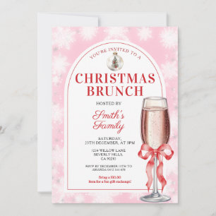 Invitation Déjeuner de Noël Party Ruban Rouge Vin Rose Gingha