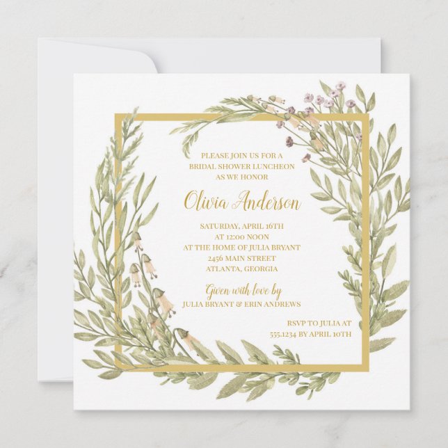 Invitation Déjeuner de nuptiale à la frontière dorée (Devant)