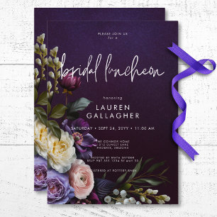 Invitation Déjeuner de nuptiale floral foncé Moody Purple & C