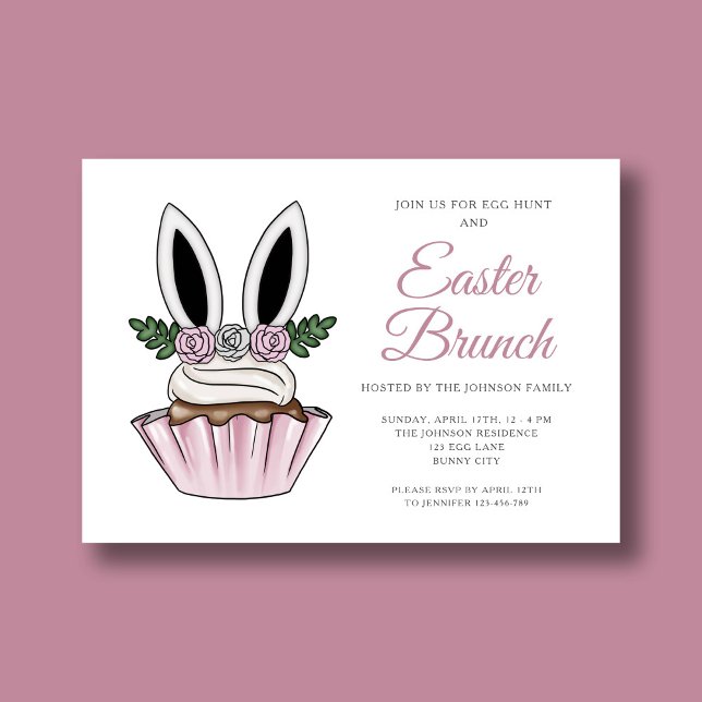 Invitation Déjeuner de Pâques aux oreilles de lapin rose mign (Cute Pink Bunny Ears Easter Brunch Invitation)