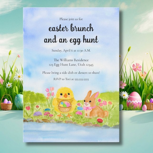 Invitation Déjeuner de Pâques avec poussin lapin de Pâques (Créateur téléchargé)