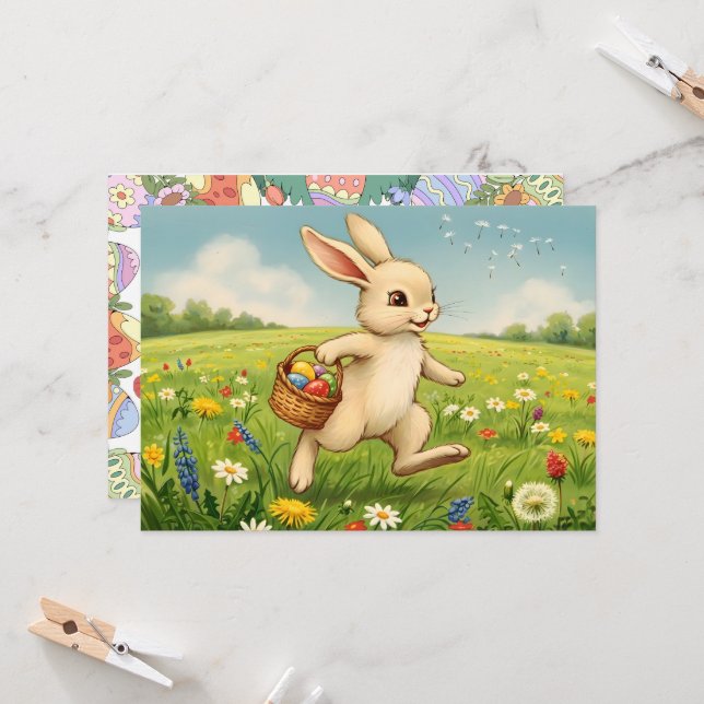 Invitation Déjeuner de Pâques & Chasse aux œufs Lapin de Prai (Devant/Arrière en situation)