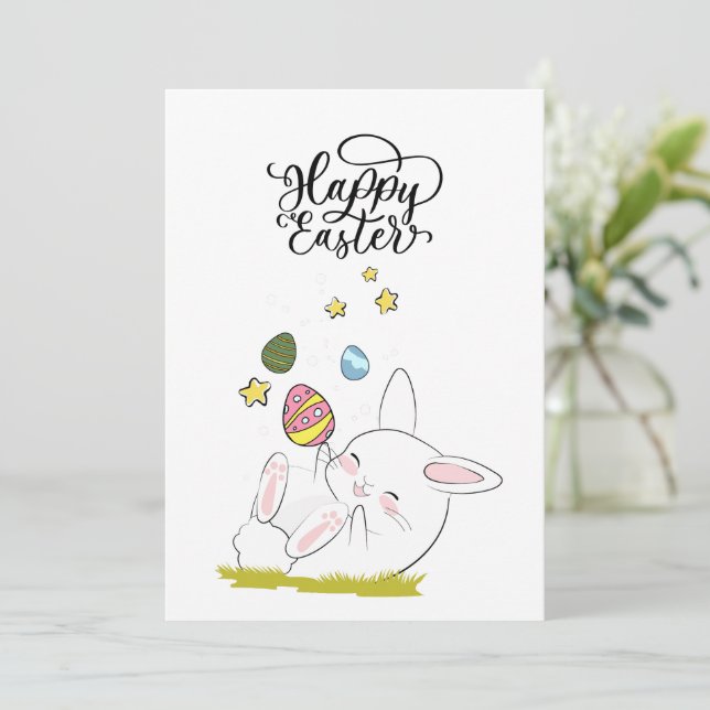 Invitation Déjeuner de Pâques & Chasse aux œufs | Lapin migno (Debout devant)