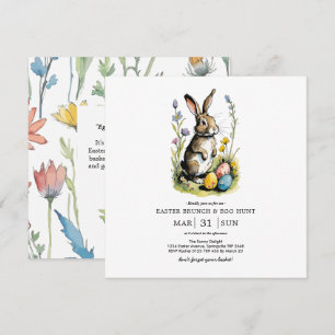 Invitation Déjeuner de Pâques & Chasse aux œufs Lapin Wildf