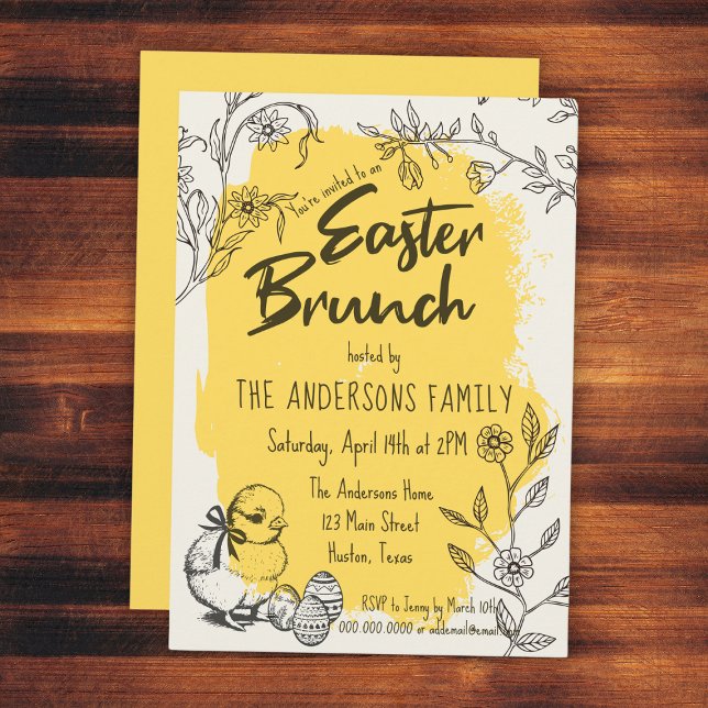Invitation Déjeuner de Pâques chic jaune (Chic Yellow Easter Brunch Invitation
)