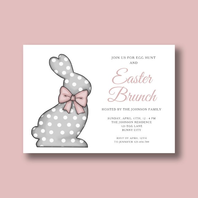 Invitation Déjeuner de Pâques chic lapin rose (Chic Pink Bunny Easter Brunch Invitation)