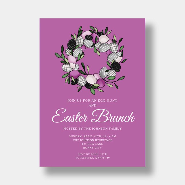 Invitation Déjeuner de Pâques Couronne Violette Moderne (Modern Purple Wreath Easter Brunch Invitation)