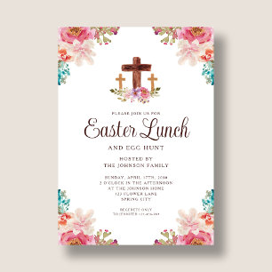 Invitation Déjeuner de Pâques croix florale élégante