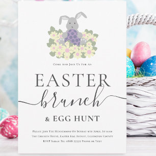 Invitation Déjeuner de Pâques et chasse aux œufs Lapin mignon