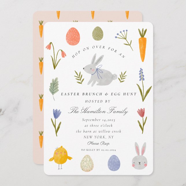 Invitation Déjeuner de Pâques lapin aquarelle & chasse aux œu (Créateur téléchargé)