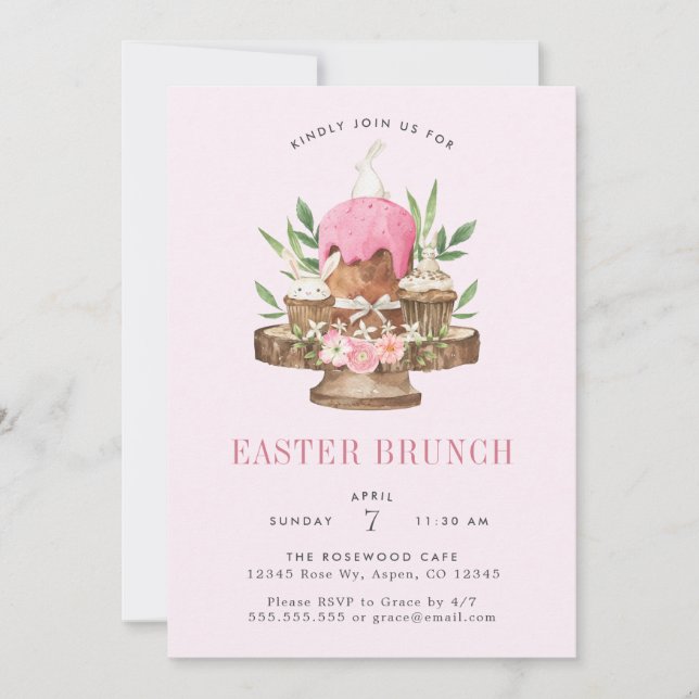Invitation Déjeuner de Pâques Lapin Aquarelle Mignon (Devant)