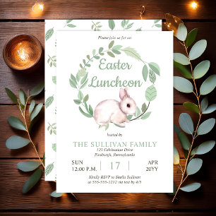 Invitation Déjeuner de Pâques Lapin Lapin Sage Floral Wreath