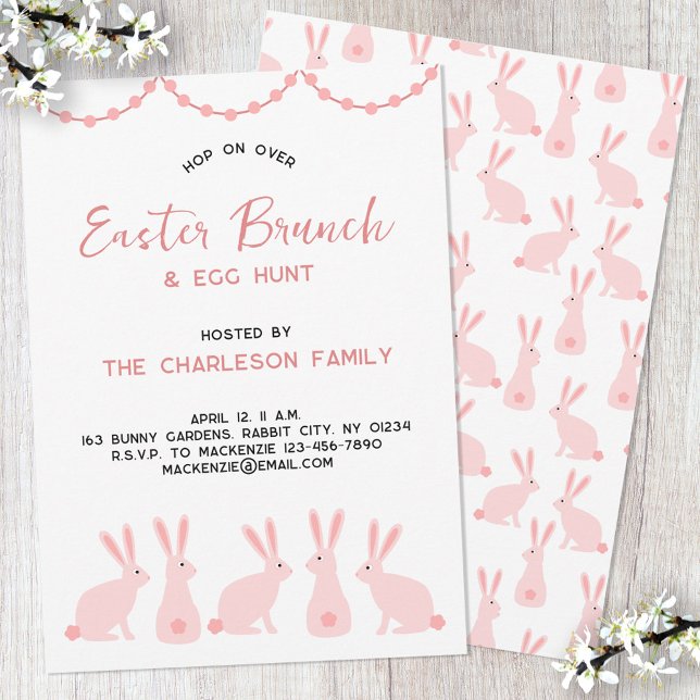 Invitation Déjeuner de Pâques Lapin Mignon (Pink Bunny Rabbit Easter Brunch invitation)