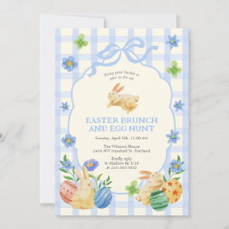 Invitation Déjeuner de Pâques lapin mignon et chasse aux œufs