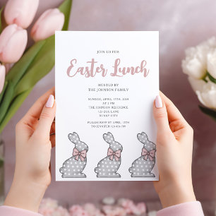 Invitation Déjeuner de Pâques Lapin Rose Moderne