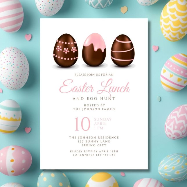 Invitation Déjeuner de Pâques Œufs Roses Élégants (Elegant Pink Eggs Easter Lunch Invitation)