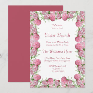 Invitation Déjeuner de Pâques romantique rose floral encadré