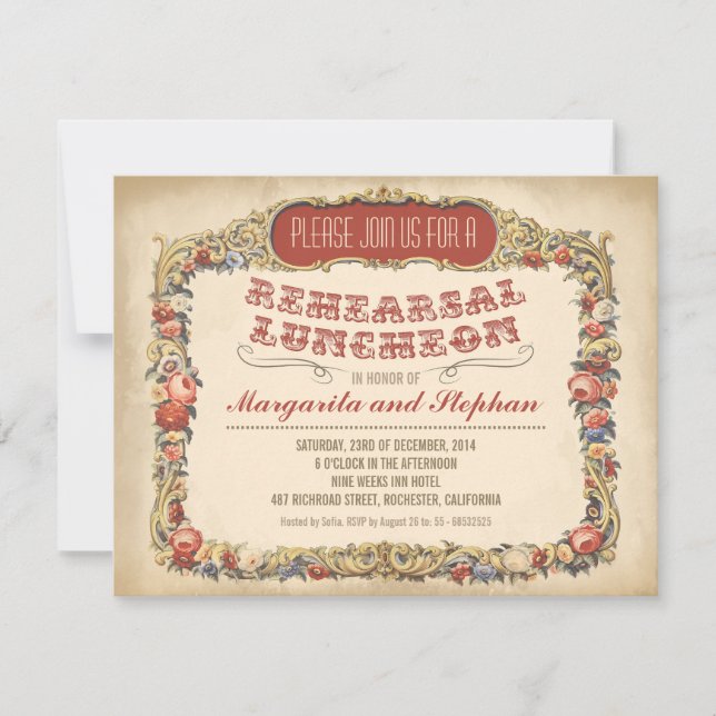 Invitation Déjeuner de répétition victorien et Vintage (Devant)