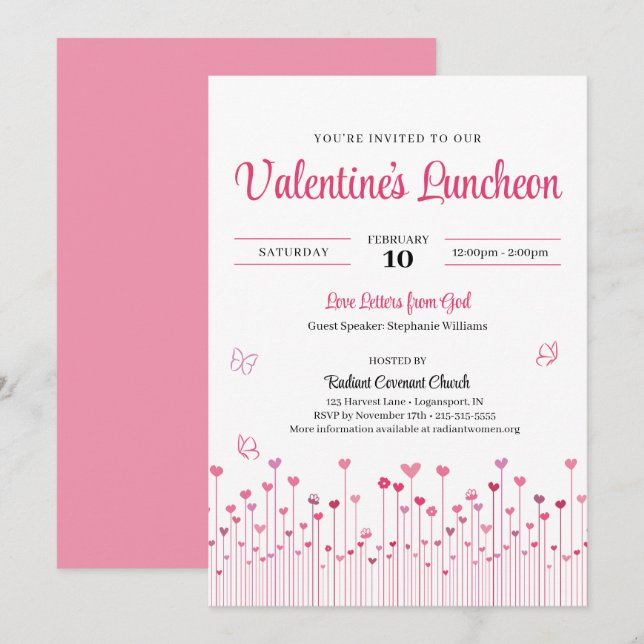 Invitation Déjeuner d'église de la Saint-Valentin à fleurs en (Devant / Derrière)
