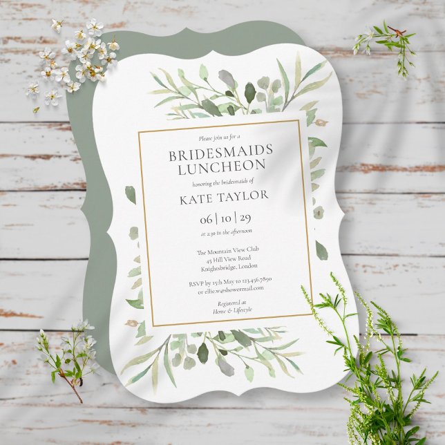 Invitation Déjeuner d'élégante verdure dorée pour demoiselles (Créateur téléchargé)