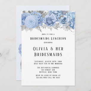 Invitation Déjeuner des Bridesmaides Dusty Blue et Silver Flo
