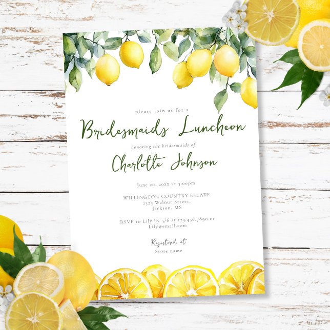 Invitation Déjeuner des femmes d'affaires de l'aquarelle mode (Modern Watercolor Lemon Bridesmaids Luncheon Invitation)