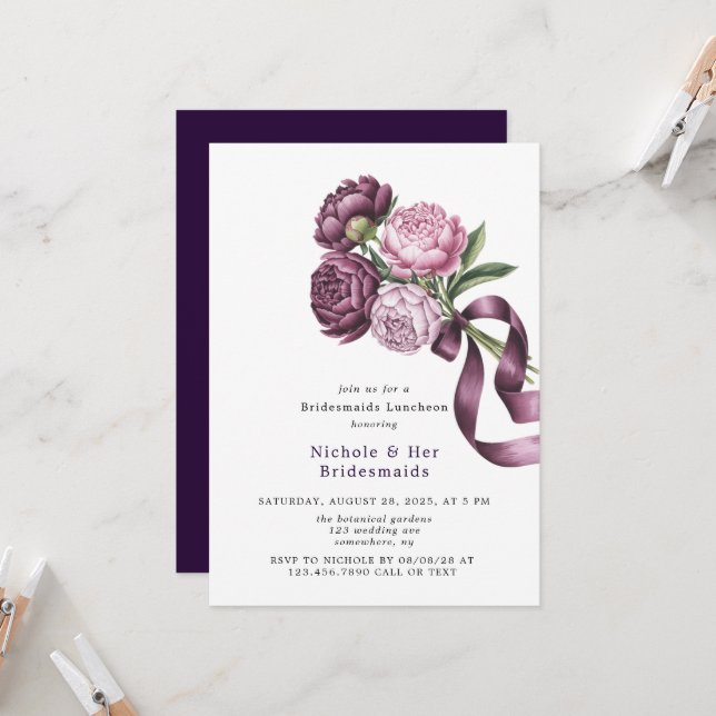 Invitation Déjeuner des femmes d'affaires florales de Blush e (Devant/Arrière en situation)