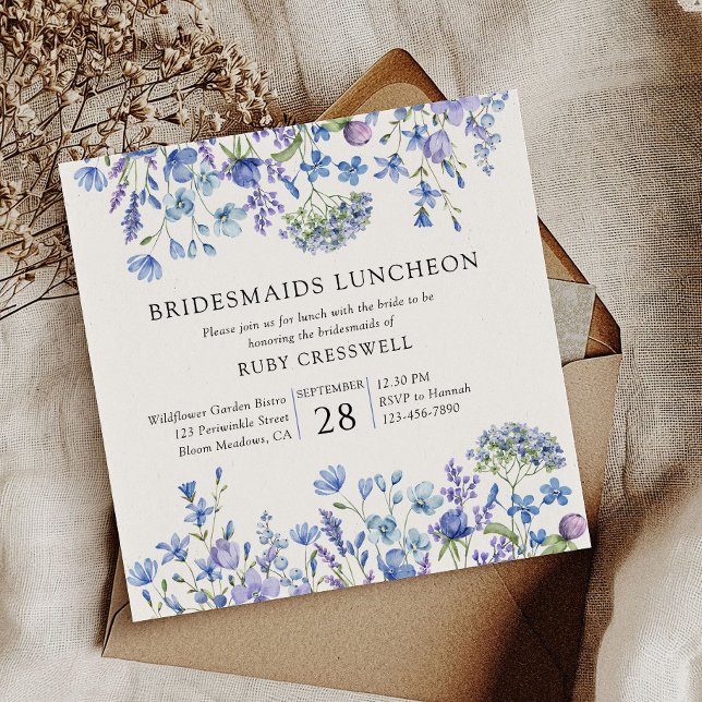 Invitation Déjeuner des servantes Fleurs sauvages de Periwink (Bridesmaids Luncheon Invitation from my Lilac and Periwinkle Wildflower Wedding Collection)