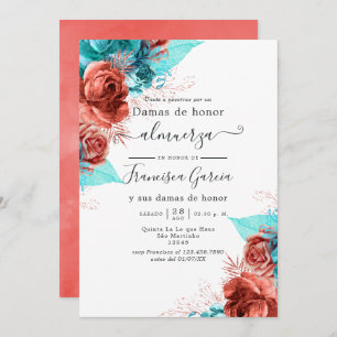 Invitation Déjeuner d'servante espagnole Turquoise et Coral