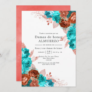 Invitation Déjeuner d'servante espagnole Turquoise et Coral