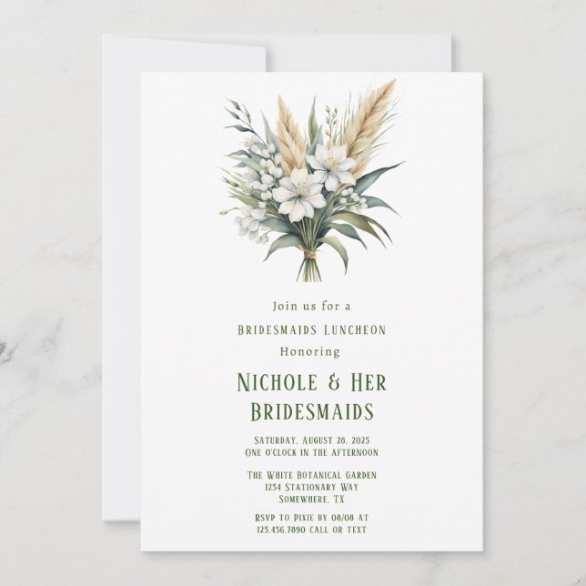 Invitation Déjeuner d'servantes peintes en vert de fleurs bla (Devant)
