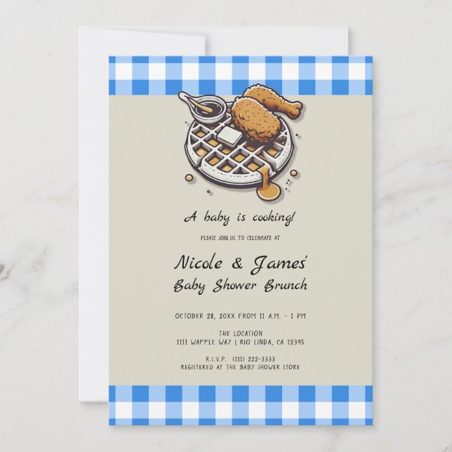 Invitation Déjeuner du bébé avec du poulet frit et des gaufre (Devant)