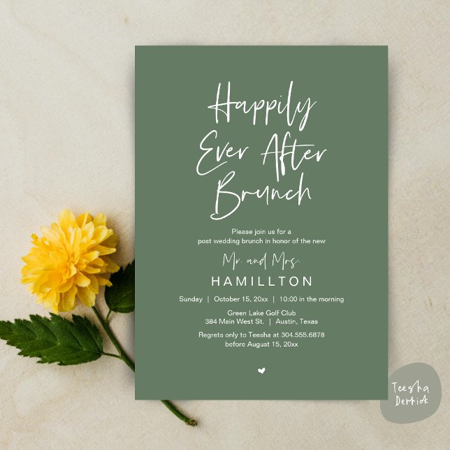Invitation Déjeuner du bonheur éternel, fête de mariage intim (Happily Ever After Brunch The Morning After Invitation Card PDF Newlyweds in Sage Green)