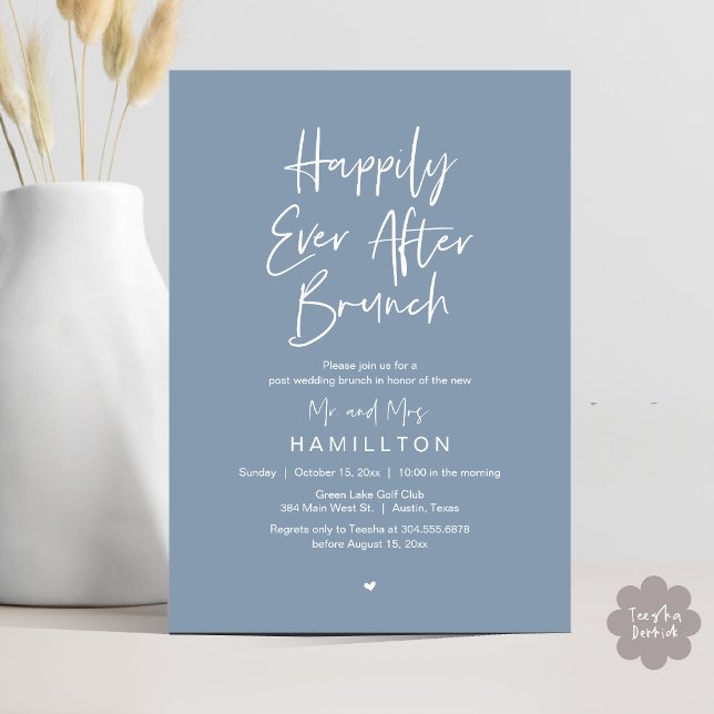 Invitation Déjeuner du bonheur éternel, fête de mariage intim (Happily Ever After Brunch The Morning After Invitation Card PDF Newlyweds in Dusty Blue)