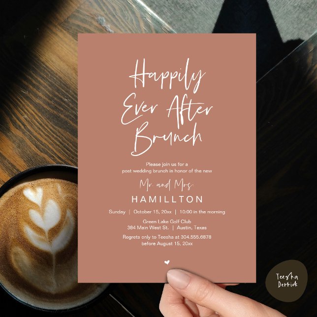 Invitation Déjeuner du bonheur éternel, fête de mariage intim (Happily Ever After Brunch The Morning After Invitation Card PDF Newlyweds in Earthy Brown)