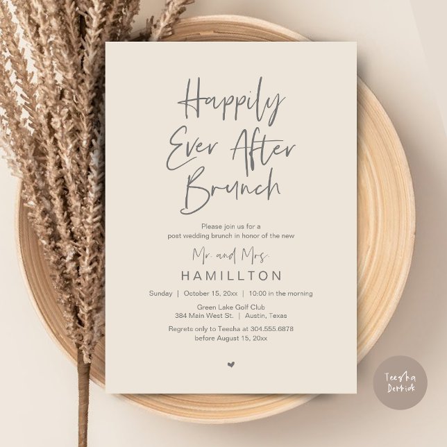 Invitation Déjeuner du bonheur éternel, fête de mariage intim (Happily Ever After Brunch The Morning After Invitation Card PDF Newlyweds in Aesthetic Cream Grey)