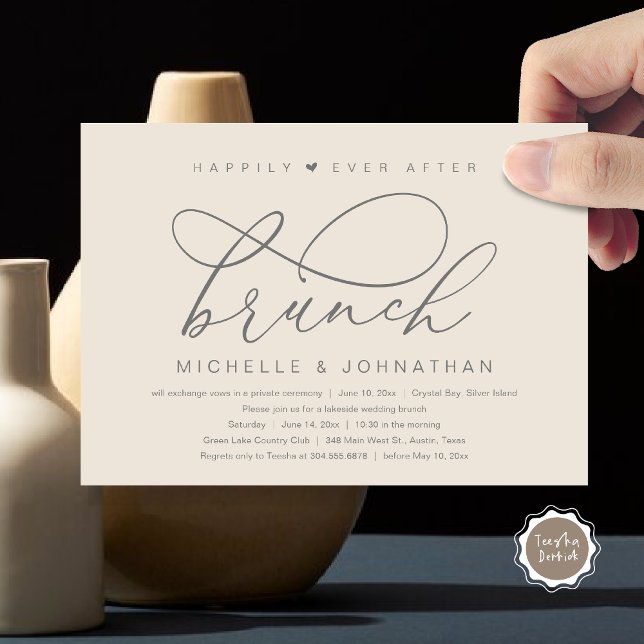 Invitation Déjeuner du bonheur éternel, fête romantique moder (Happily Ever After Brunch Party, Invitation Card, Modern Romantic Wedding Elopement, Dark Grey Cream)