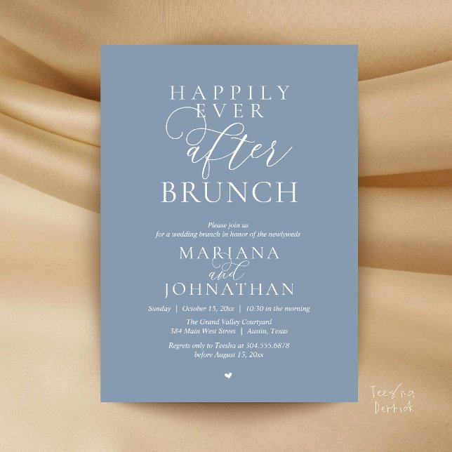 Invitation Déjeuner du bonheur éternel, mariage élégant moder (Happily Ever After Brunch, Modern Elegant Wedding Farewell Invitation card in Dusty Blue)