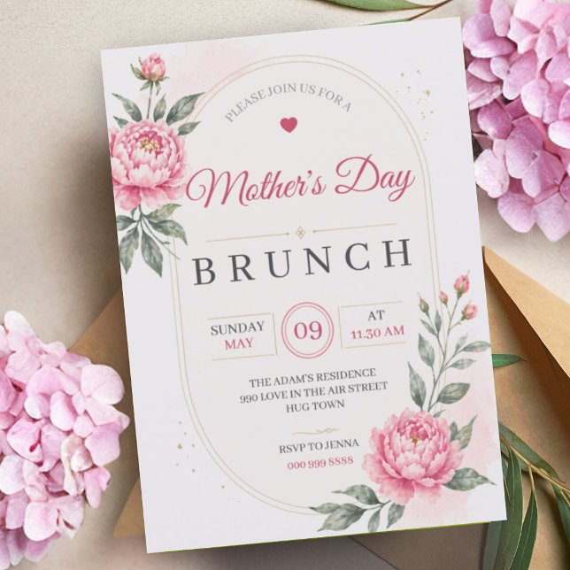 Invitation Déjeuner du dimanche de la fête des Mères Fleurs r (Mother's Day Brunch | Lunch Pink Flowers Floral Invitation)