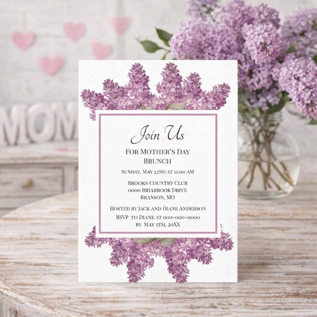 Invitation Déjeuner du jour de la fête des mères sur le thème (Elegant lilac invite sets the tone for a vintage-inspired Mother’s Day brunch celebration.)