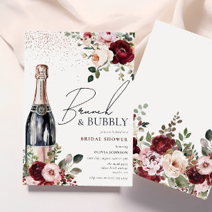 Invitation Déjeuner Élégant aux Fleurs et Mariage aux Bulles