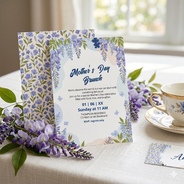 Invitation Déjeuner élégant de la fête des mères avec des fle (Créateur téléchargé)