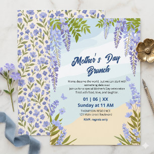 Invitation Déjeuner élégant de la fête des Mères avec des fle