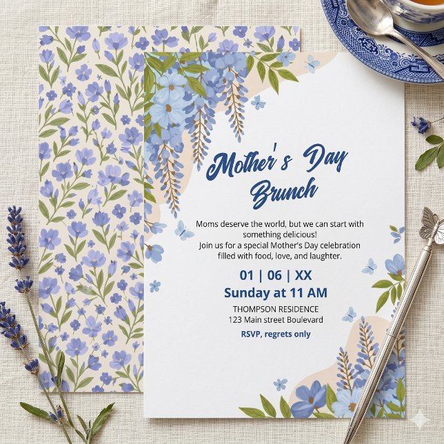 Invitation Déjeuner élégant de la fête des Mères avec des fle (Créateur téléchargé)