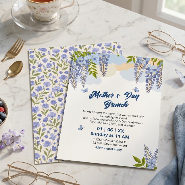 Invitation Déjeuner élégant de la fête des mères avec des fle (Créateur téléchargé)