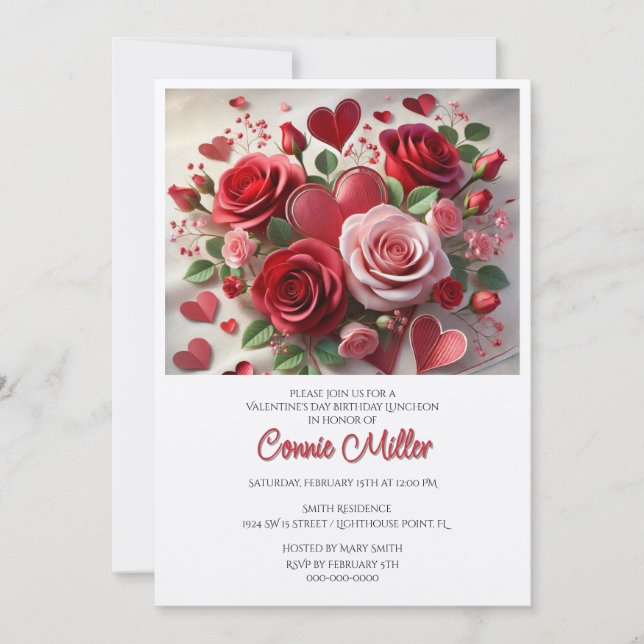 Invitation Déjeuner élégant de la Saint-Valentin d'anniversai (Devant)