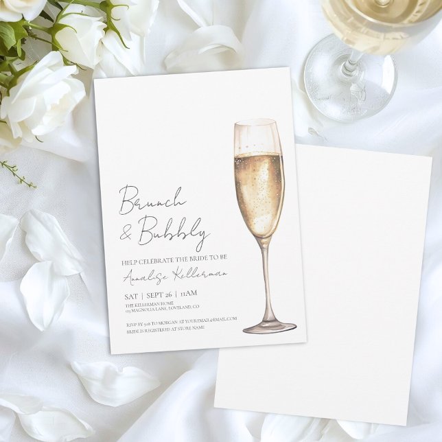 Invitation Déjeuner Élégant Et Baptême De Fiançailles Pétilla (Brunch And Bubbly Champagne Bridal Shower Invitation)